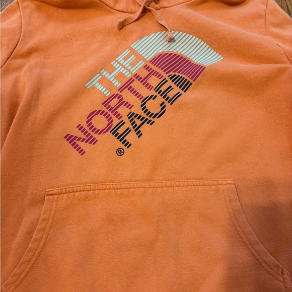 The North Face Womens Hoodie Sweatshirt Retro Orange Big Script Logo Size Large - Picture 2 of 7